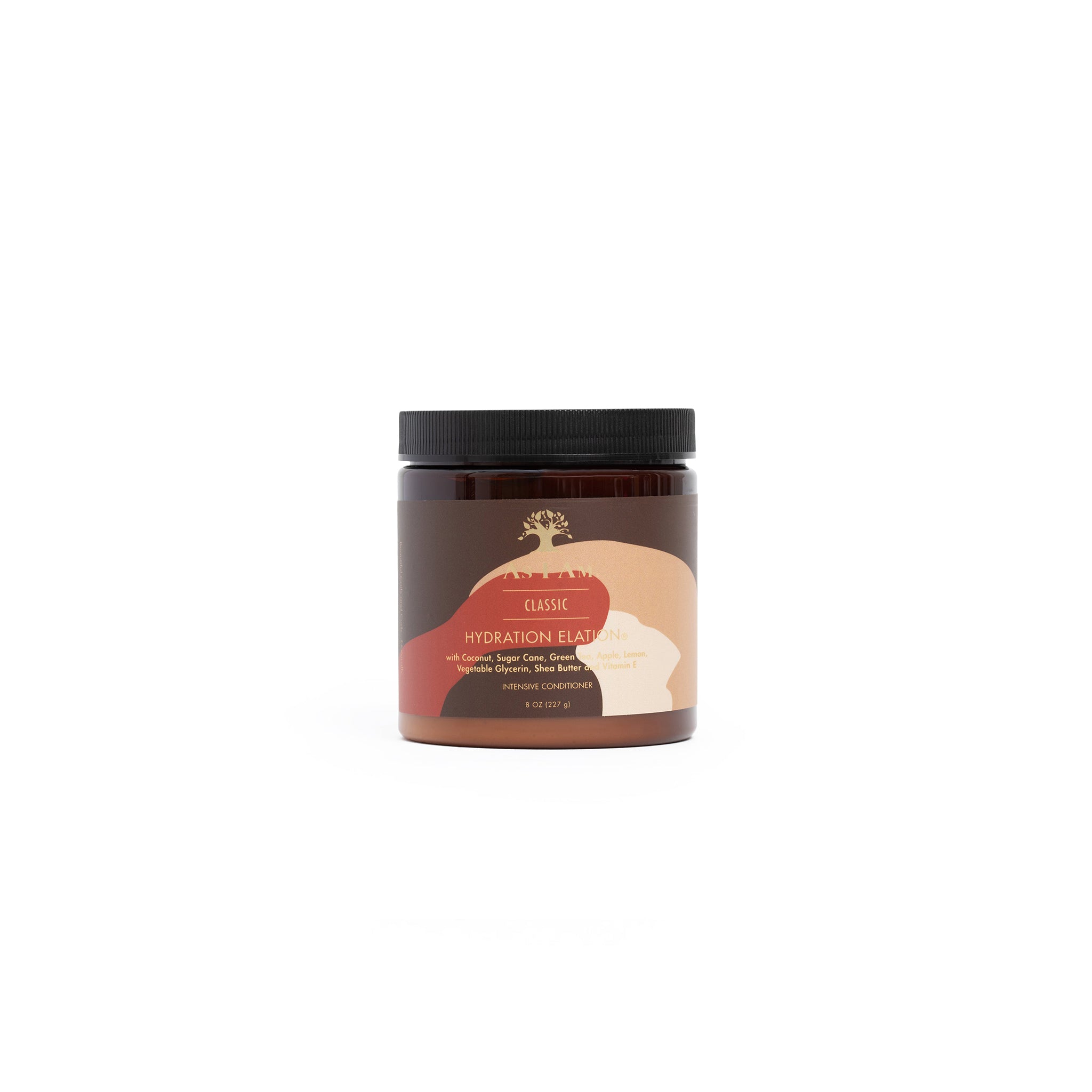 As I Am Classic Hydration Elation Intensive Conditioner (227g). Brun dåse i plast med beige/rød etiket og sort låg.