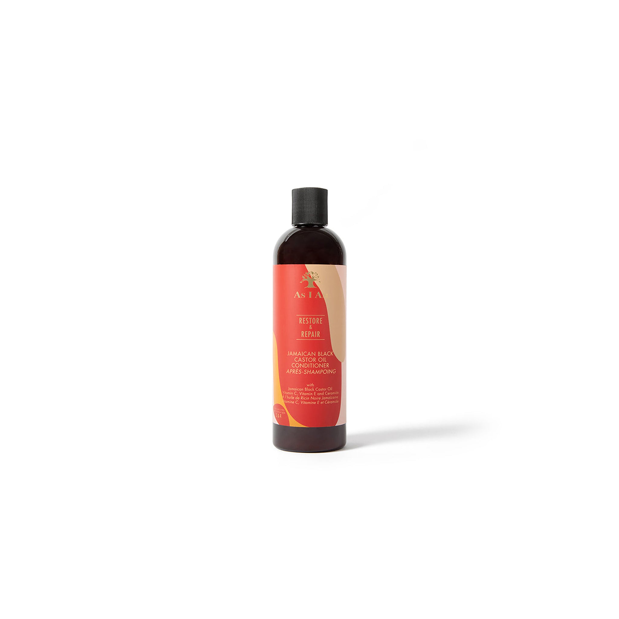 As I Am Jamaican Black Castor Oil Conditioner i en mørkebrun flaske.