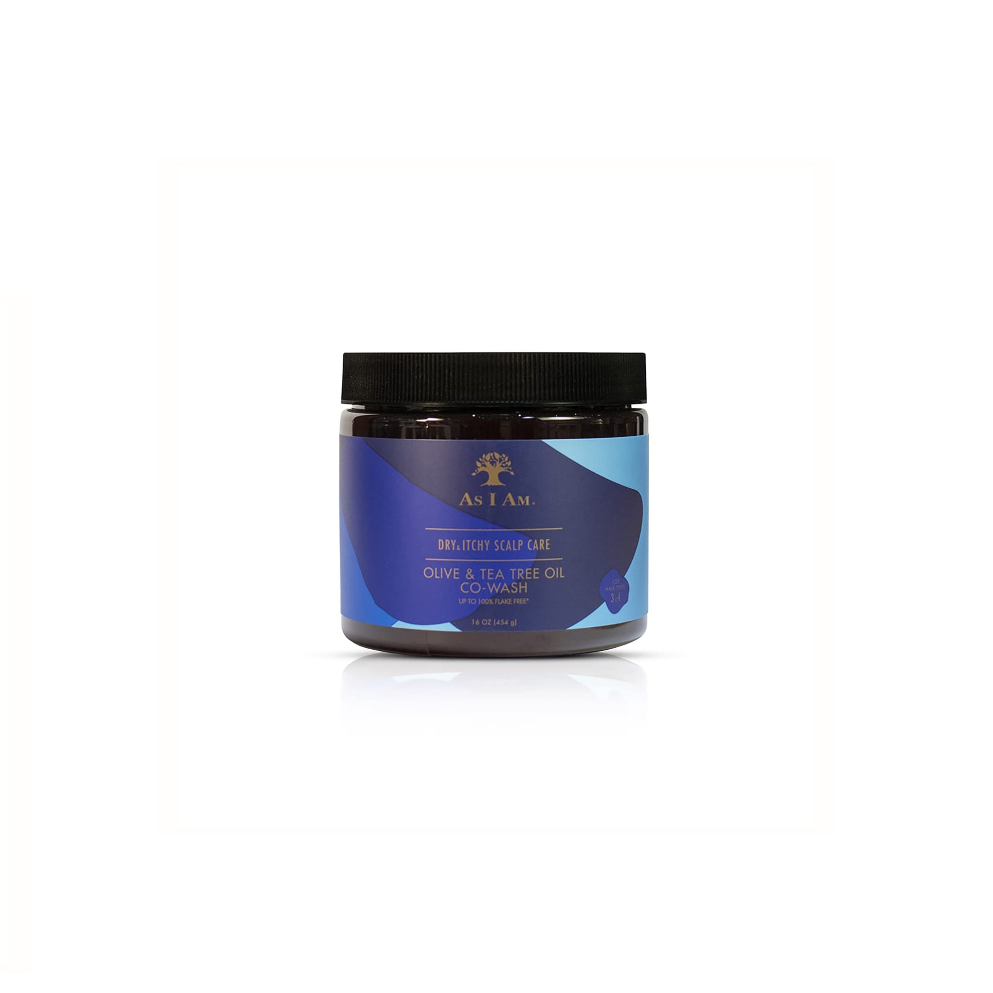 As I Am Dry & Itchy Scalp Care Olive & Tea Tree Oil Co-Wash (454g). Balsamvask til tør og kløende hovedbund med oliven- og tea tree olie.
