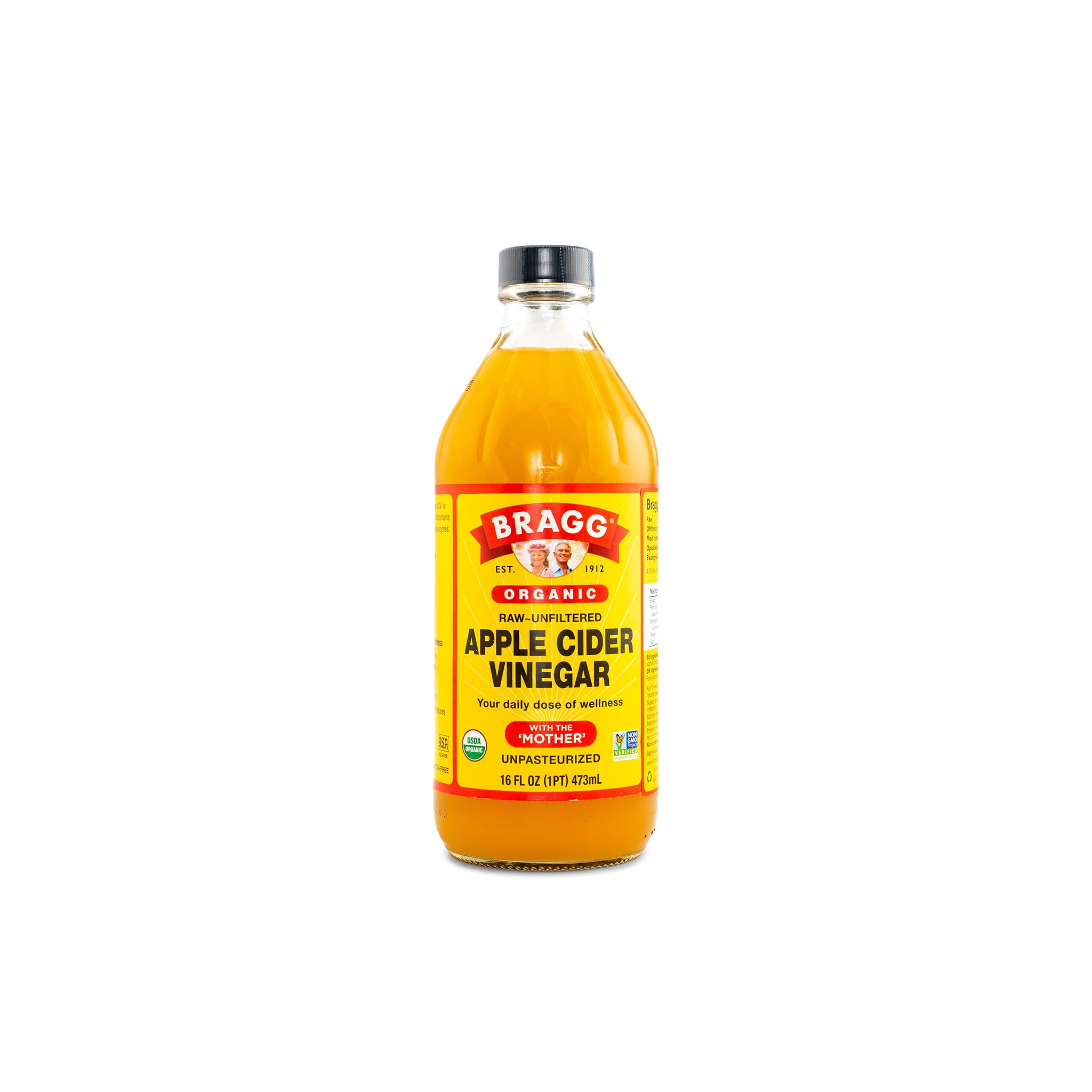Billede af en flaske Bragg Raw Unfiltered Organic Apple Cider Vinegar.