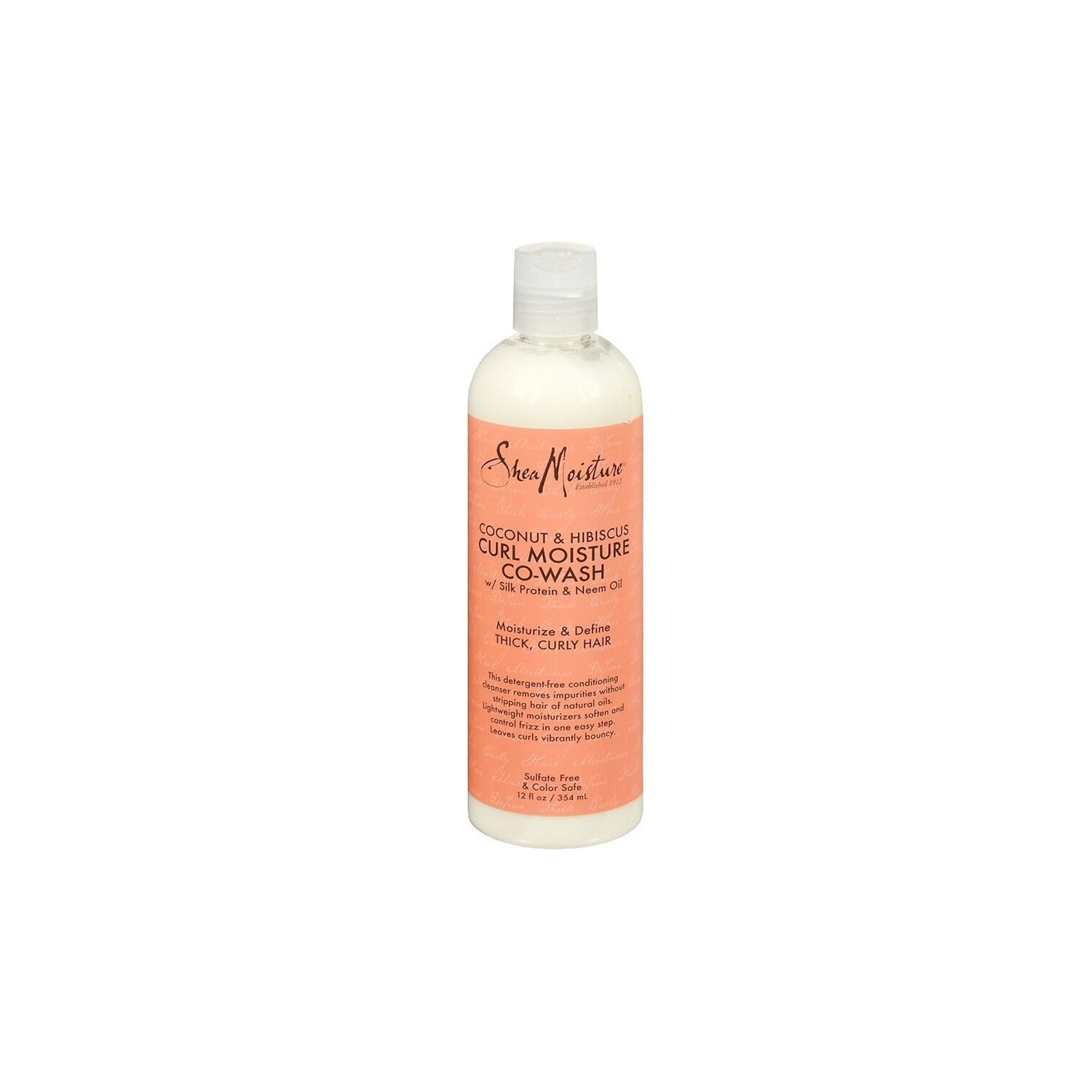 Shea Moisture Coconut & Hibiscus Curl Moisture Co-Wash 354 ml. Mild rensende balsam til tykt, krøllet hår med kokos, hibiscus, silkeprotein og neemolie.