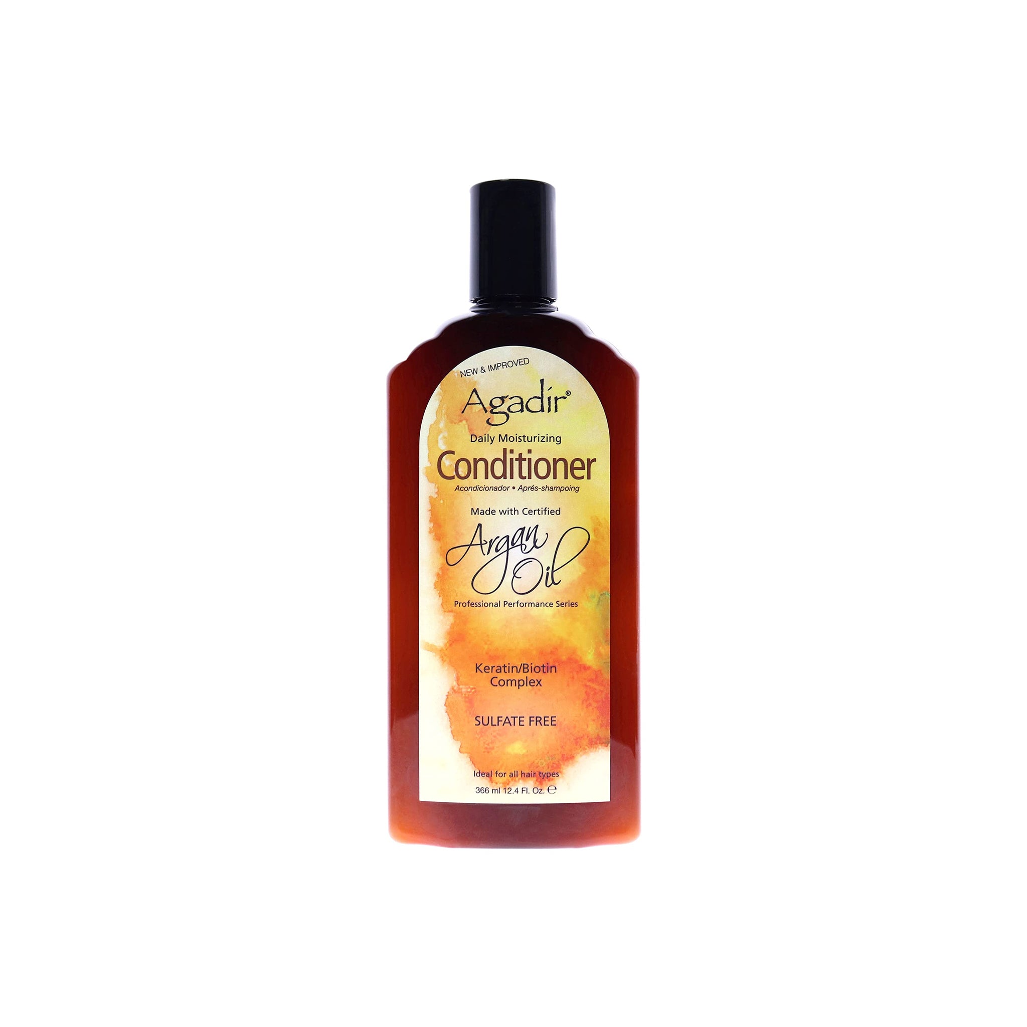 Agadir Argan Oil Daily Moisturizing Conditioner 366ml flaske. En brun flaske med en hvid etiket, der viser produktet Agadir Argan Oil Daily Moisturizing Conditioner.