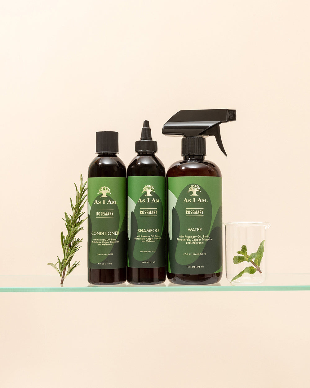 Billede af As I Am Rosemary-serien bestående af Conditioner, Shampoo og Water Spray (475 ml),