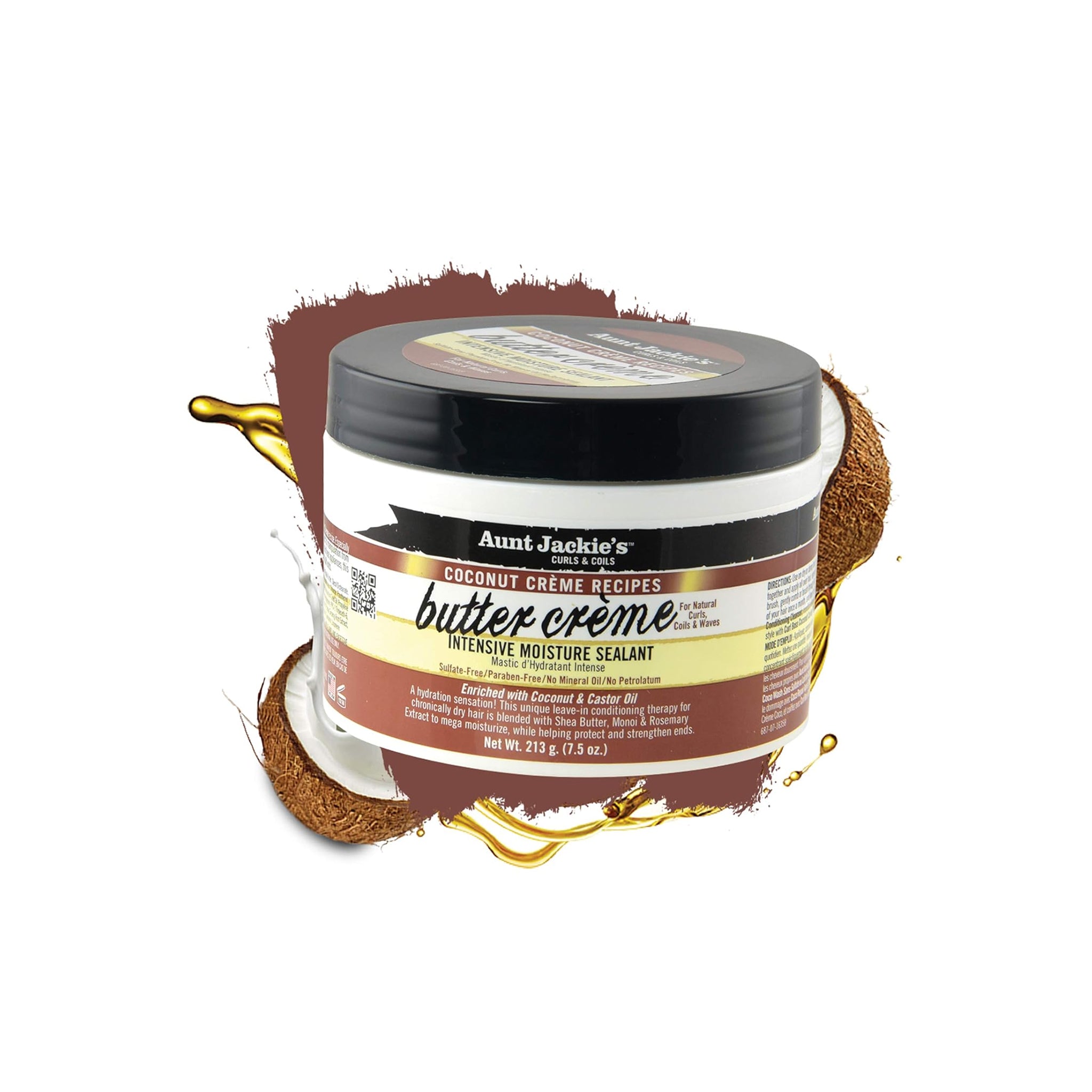 Aunt Jackie's Coconut Crème Intensive Moisture Sealant med kokosnød og dryppende olie.