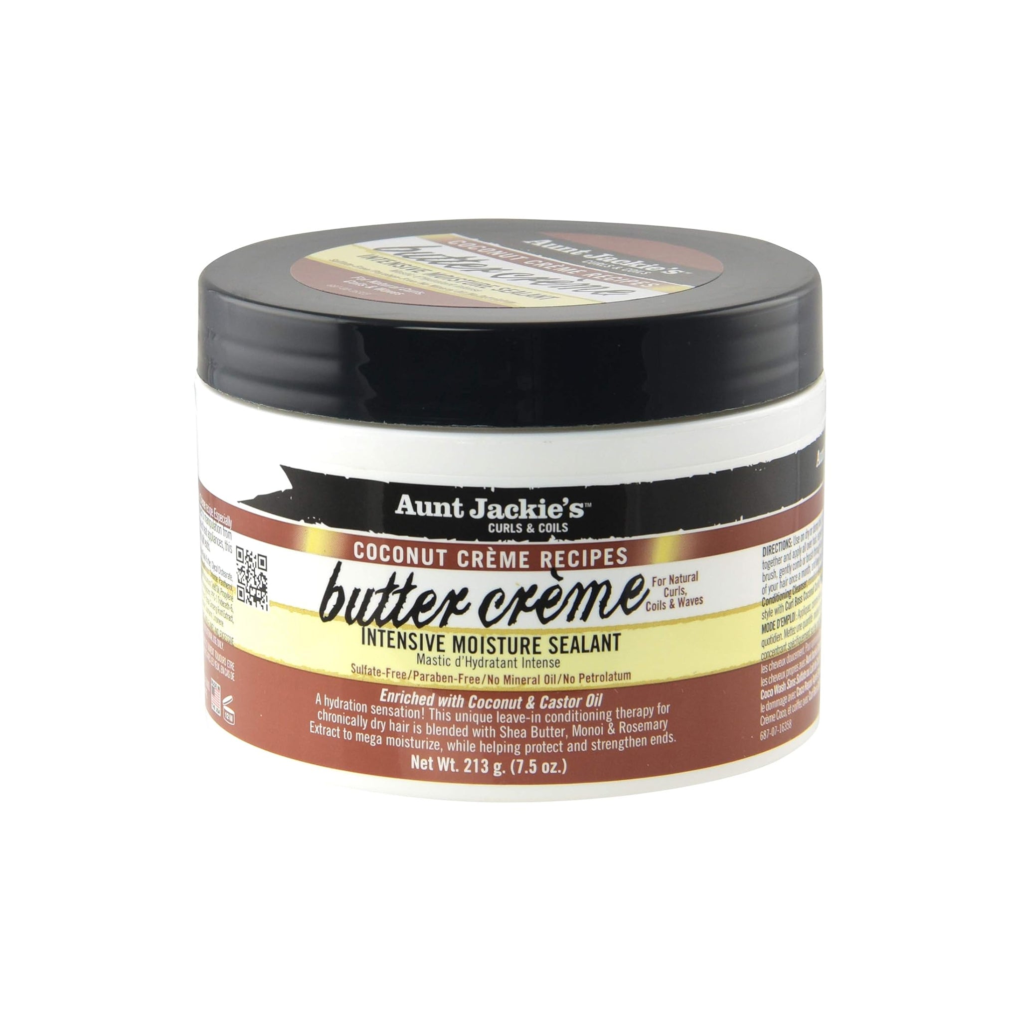 Aunt Jackie's Coconut Crème Recipes Butter Crème Intensive Moisture Sealant i hvid beholder.