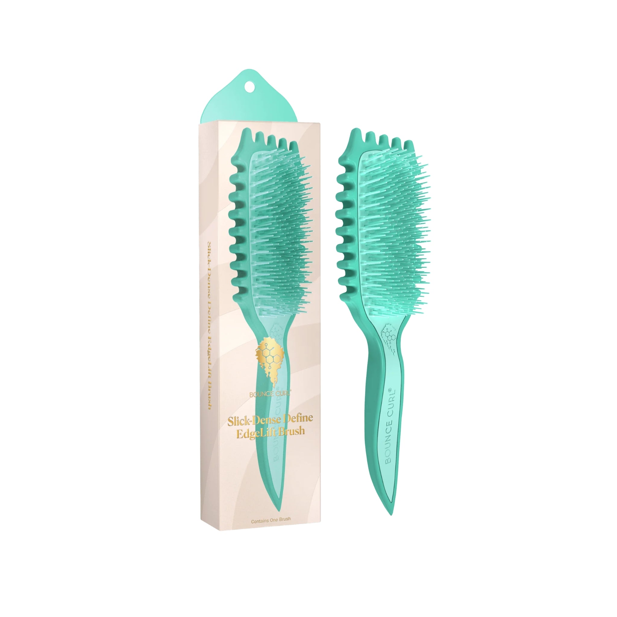 Bounce Curl Slick-Dense Define EdgeLift Brush i turkis med original æske. Professionel krøllebørste med tætte børstehår til kraftigt eller tæt krøllet hår.