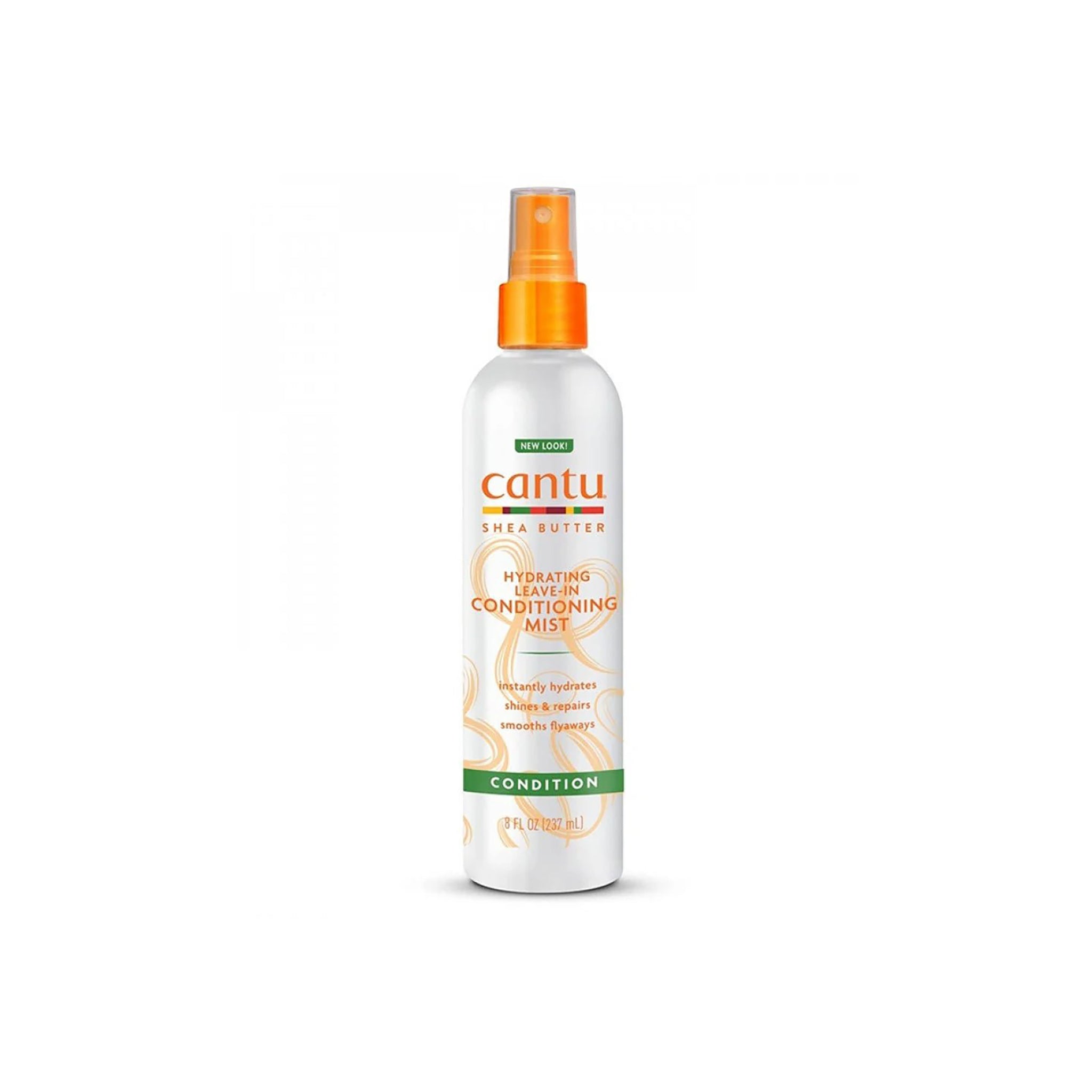 Sprayflaske med Cantu Shea Butter Hydrating Leave-In Conditioning Mist.