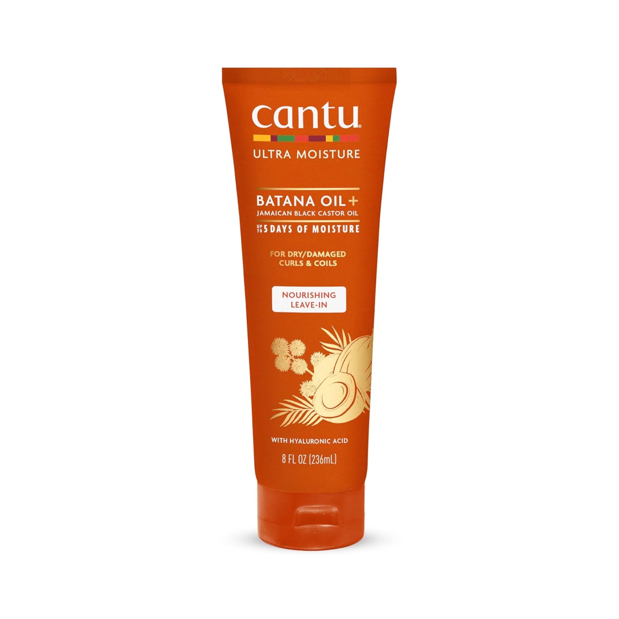 Orange tube Cantu Ultra Moisture Batana Oil+ Jamaican Black Castor Oil leave-in til krøller, 236 ml.