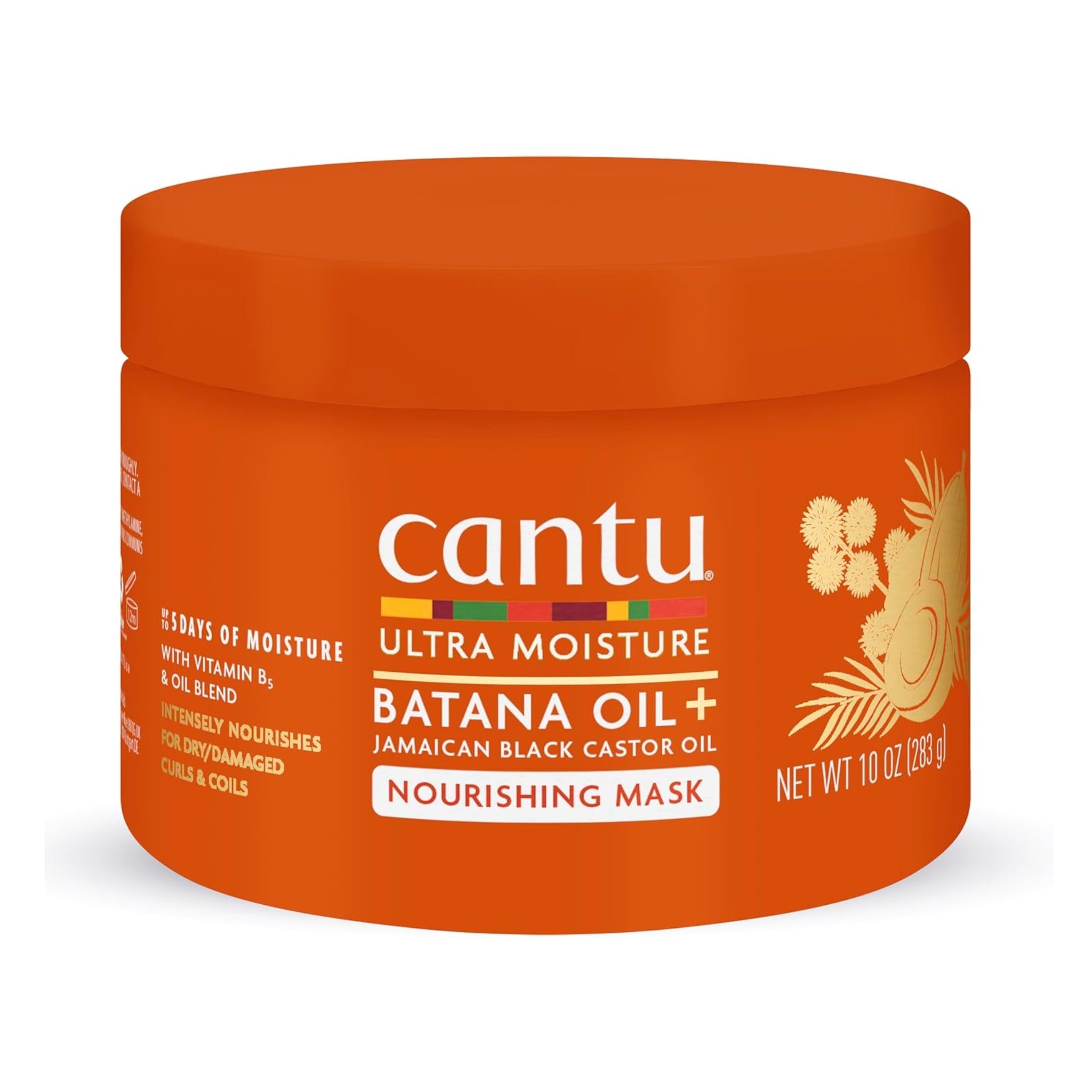 Orange dåse Cantu Ultra Moisture Batana Oil+ Jamaican Black Castor Oil Nourishing Mask, 283 g.