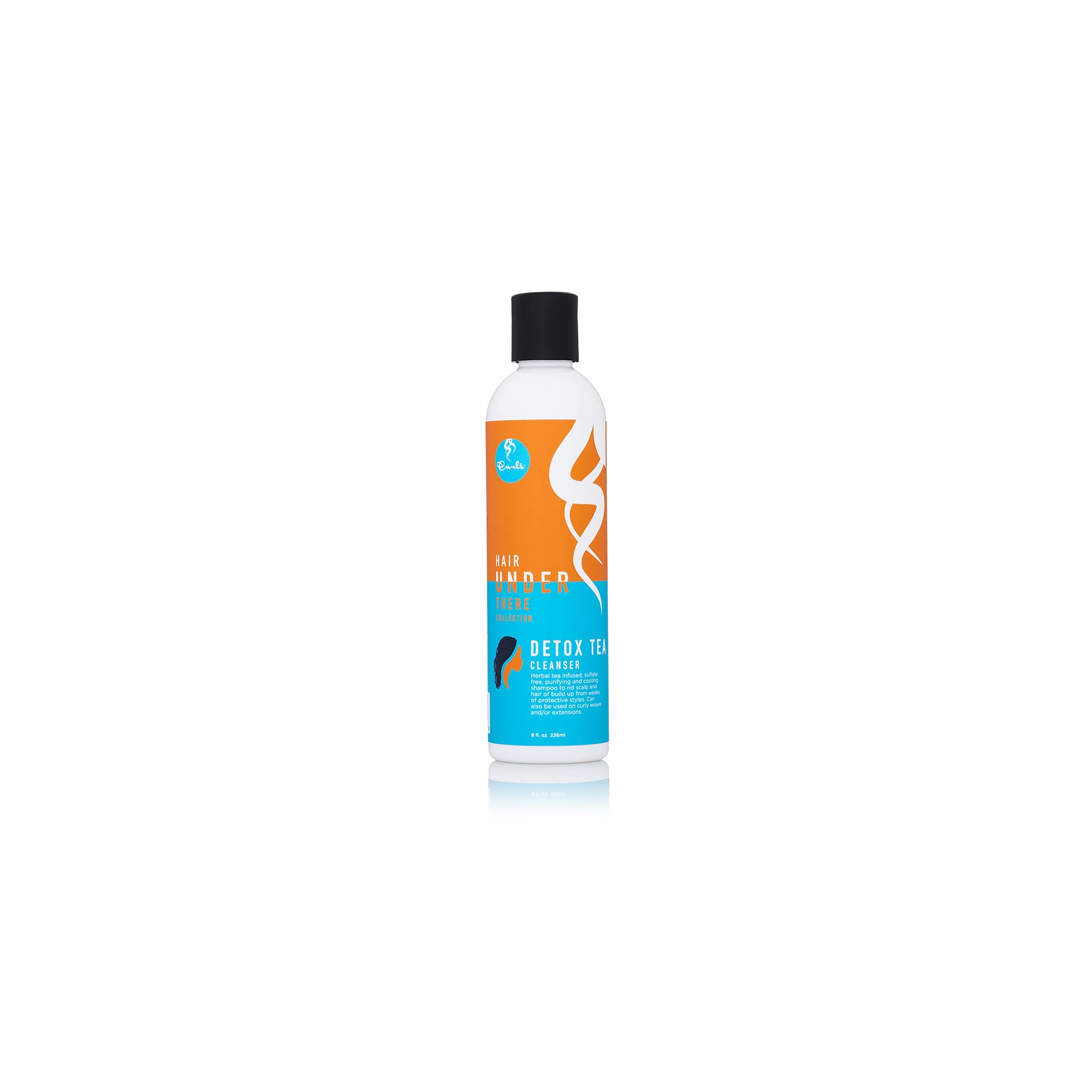 Curls Hair Under There Detox Tea Cleansing Shampoo (236 ml). Hvid flaske med orange og turkis etiket. 