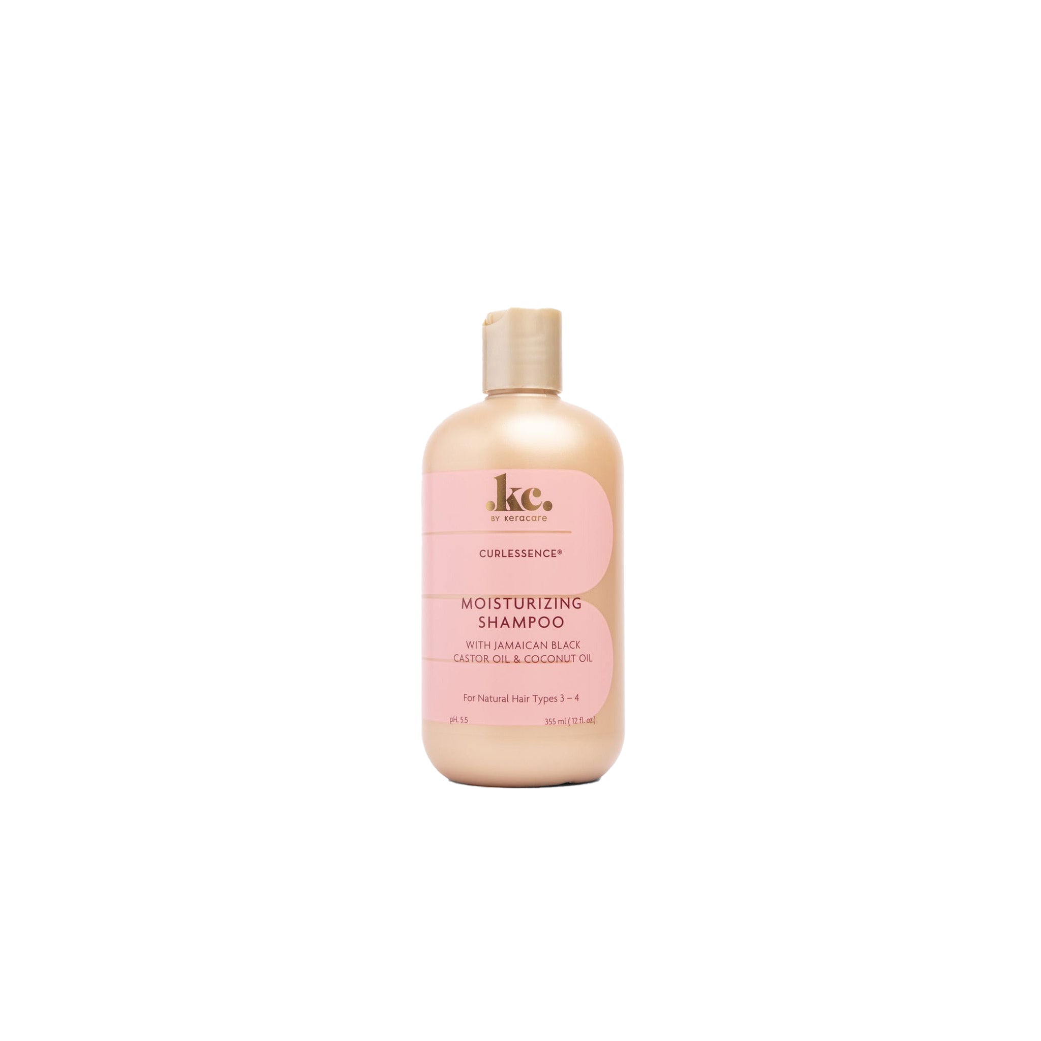 Flaske med KeraCare Curlessence Moisturizing Shampoo. Designet til at fugte naturligt krøllet hår af type 3-4 med jamaicansk sort ricinusolie og kokosolie.