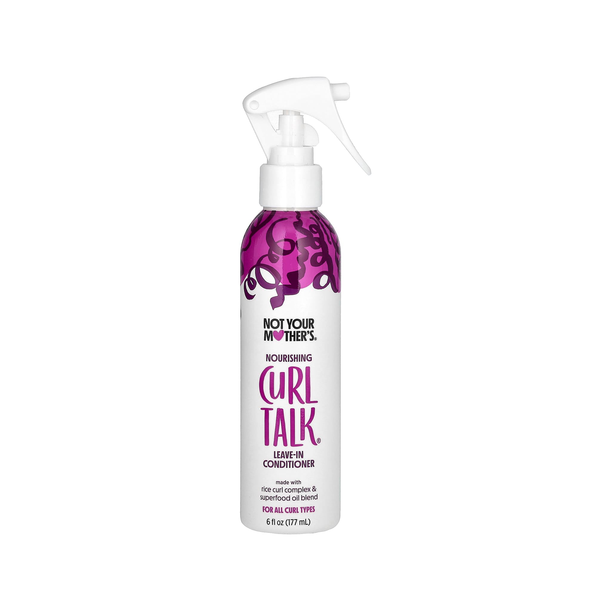 Hvid sprayflaske med Not Your Mother's leave-in conditioner til krøller.