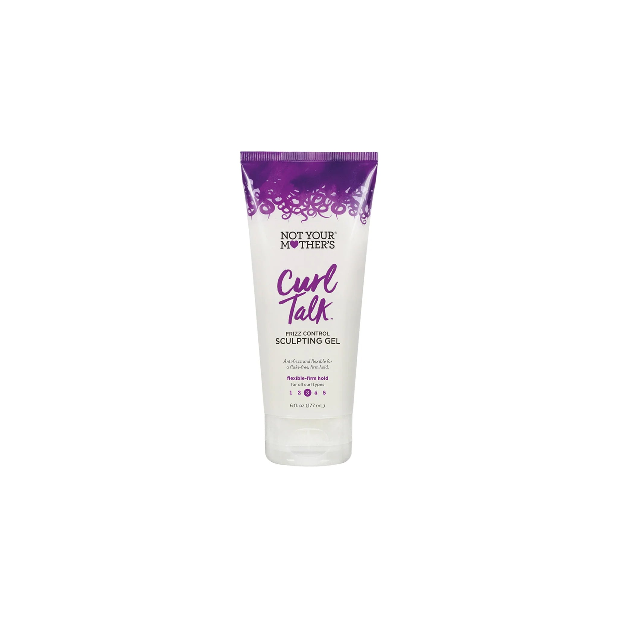 Hvid tube Not Your Mother's Curl Talk styling gel mod krus og med fleksibelt hold.