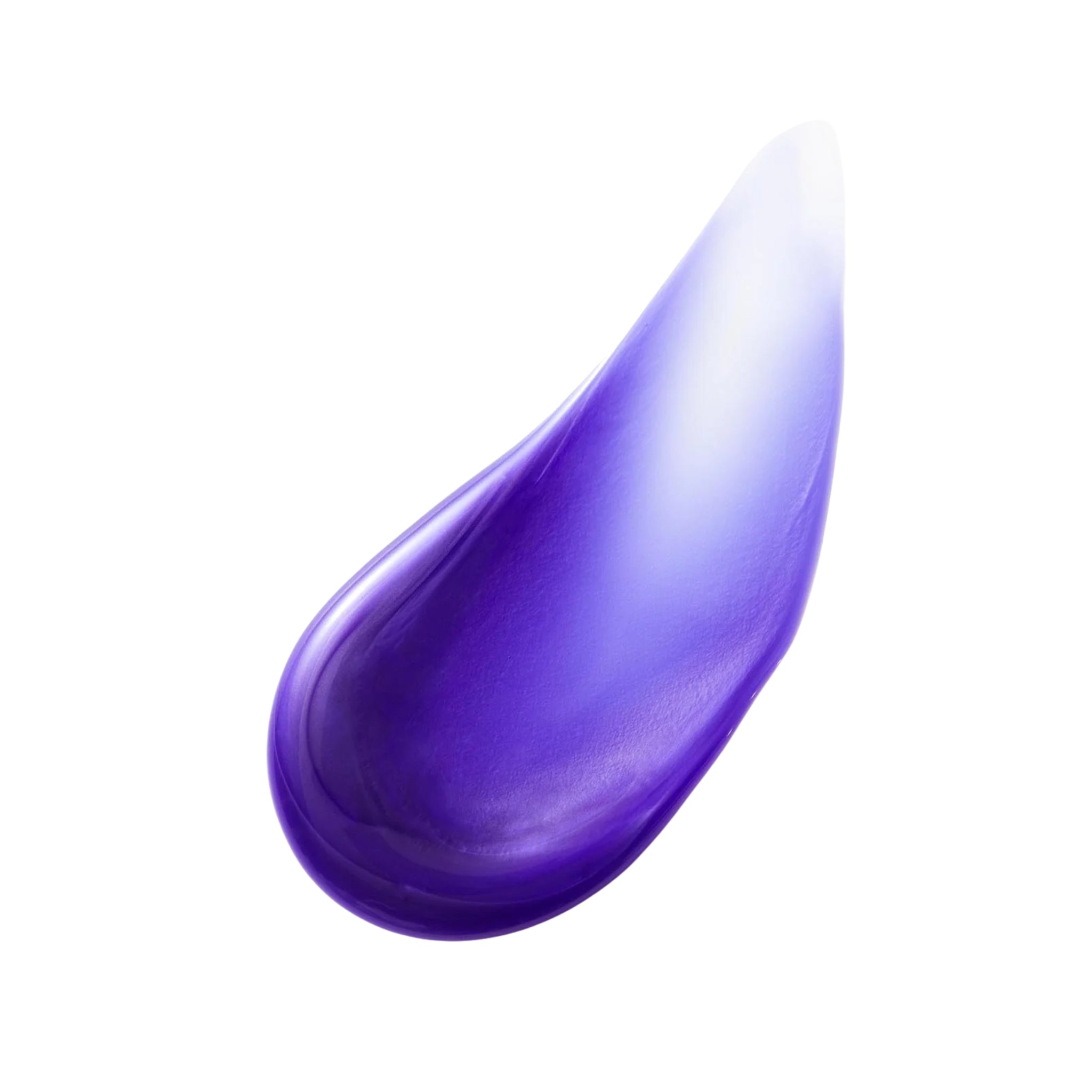 Lilla hårmaske-klat med cremet konsistens, der falmer fra dyb violet til hvid på hvid baggrund.