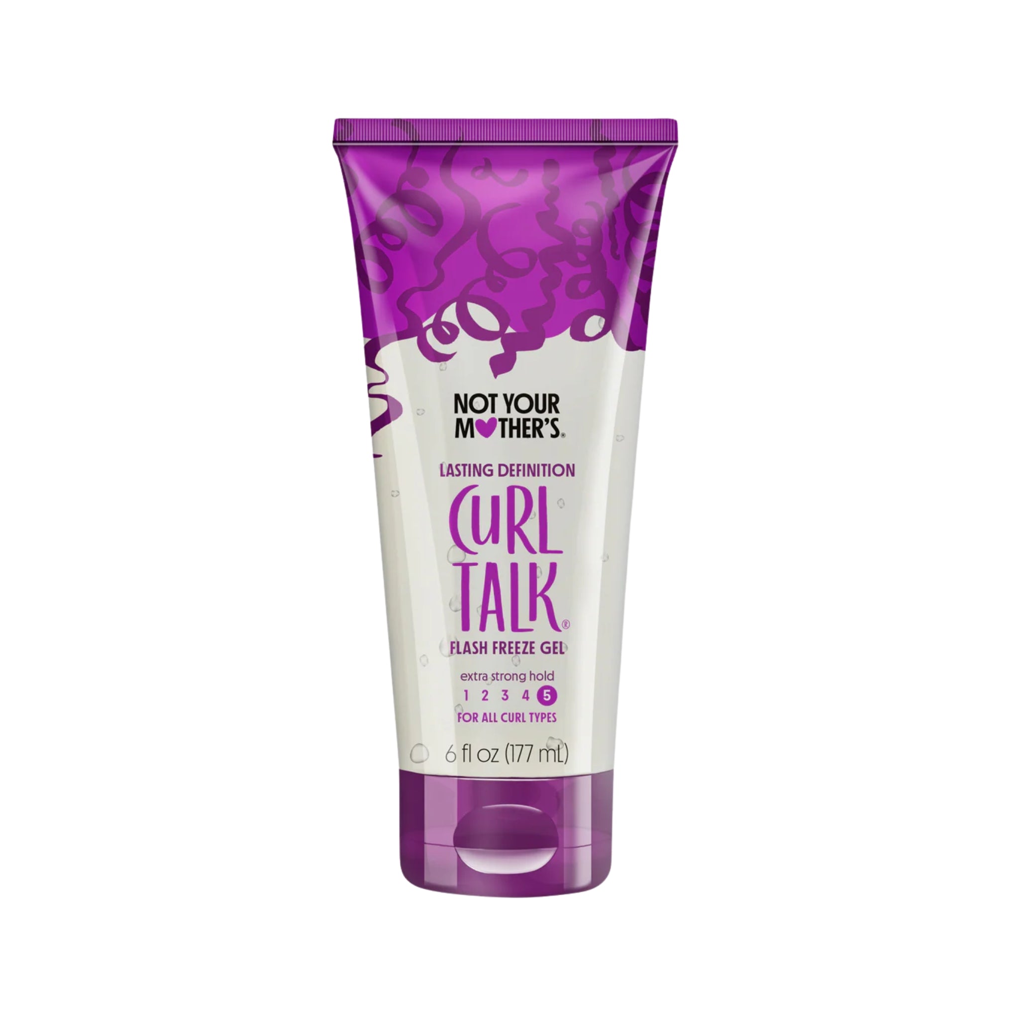 Not Your Mother's Curl Talk Flash Freeze Gel i lilla og hvid tube, ekstra stærk hold, 177 ml.