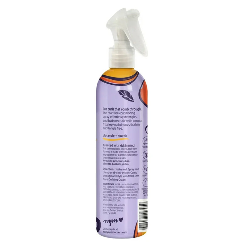 Lilla sprayflaske med Not Your Mother's Kids Curly Care Detangler 236ml til børn, set bagfra med tekst og pumpelåg.
