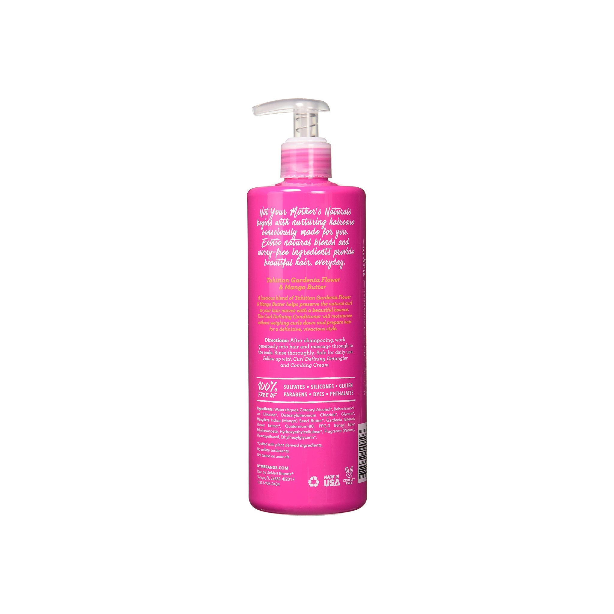 Not Your Mother's Tahitian Gardenia Flower & Mango Butter conditioner i pink flaske med pumpe og tekstbeskrivelse bagpå.
