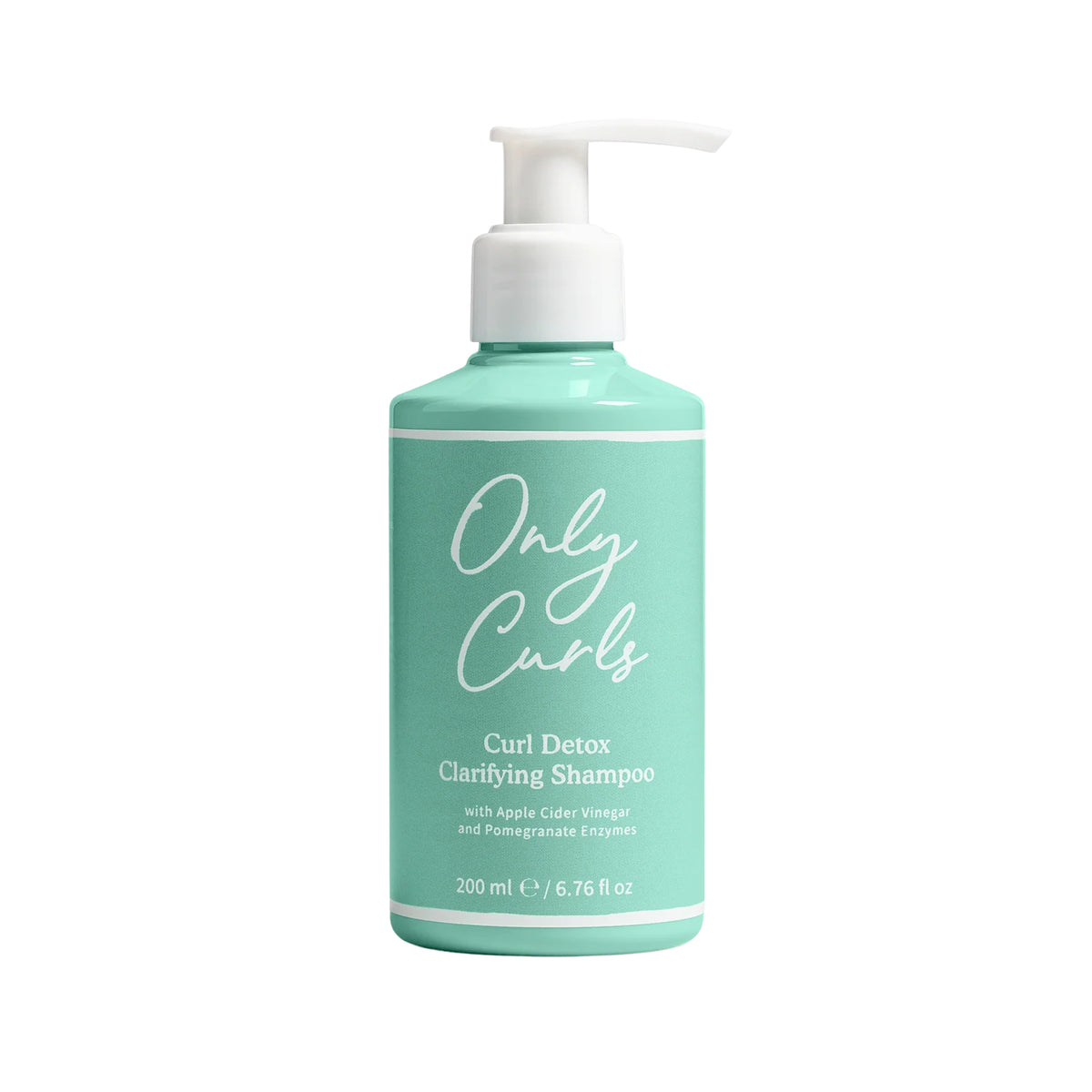 Only Curls Curl Detox Clarifying Shampoo, mintgrøn pumpeflaske med æblecidereddike, 200 ml.