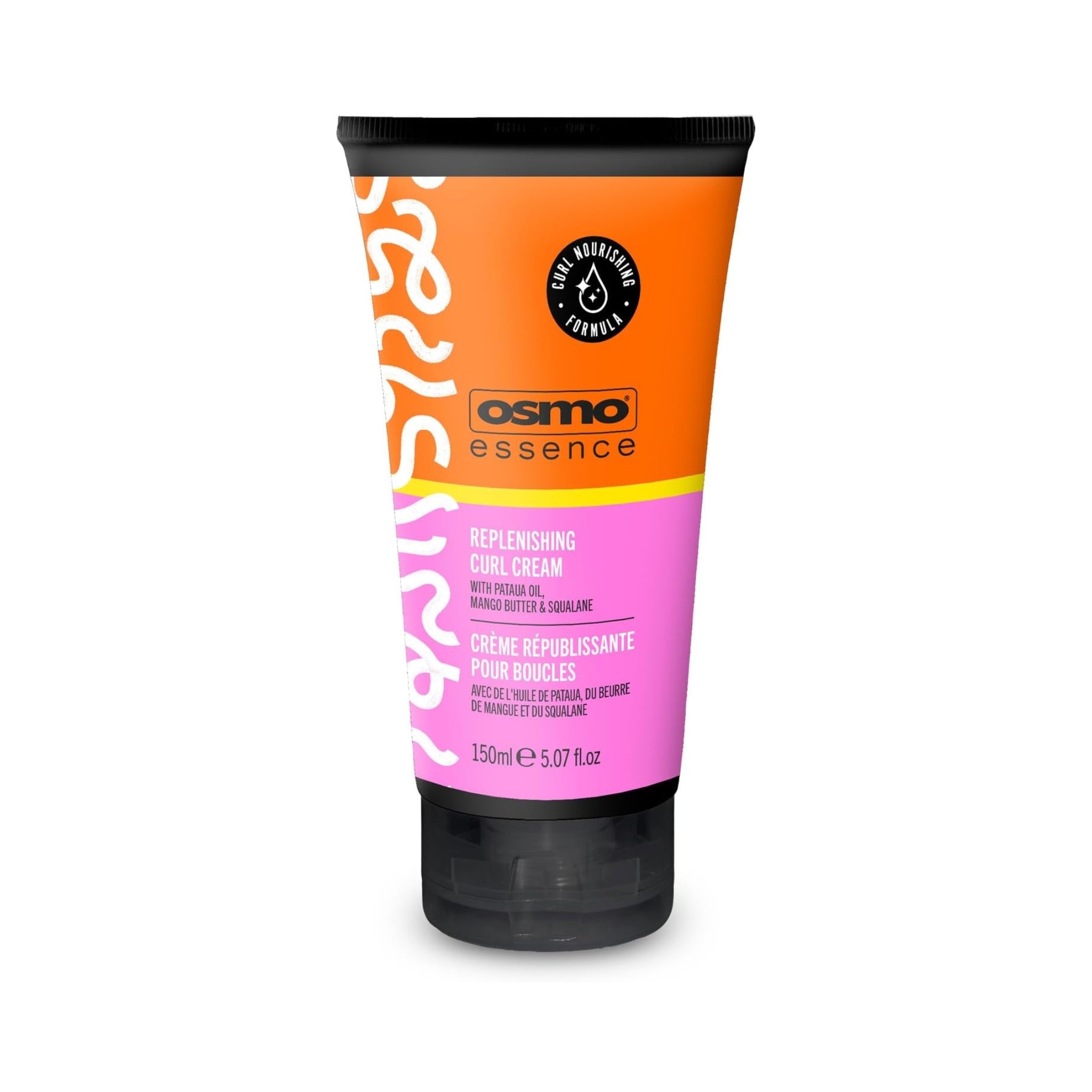 OSMO Essence Replenishing Curl Cream tube, 150 ml, orange og pink emballage med krøllemønster.