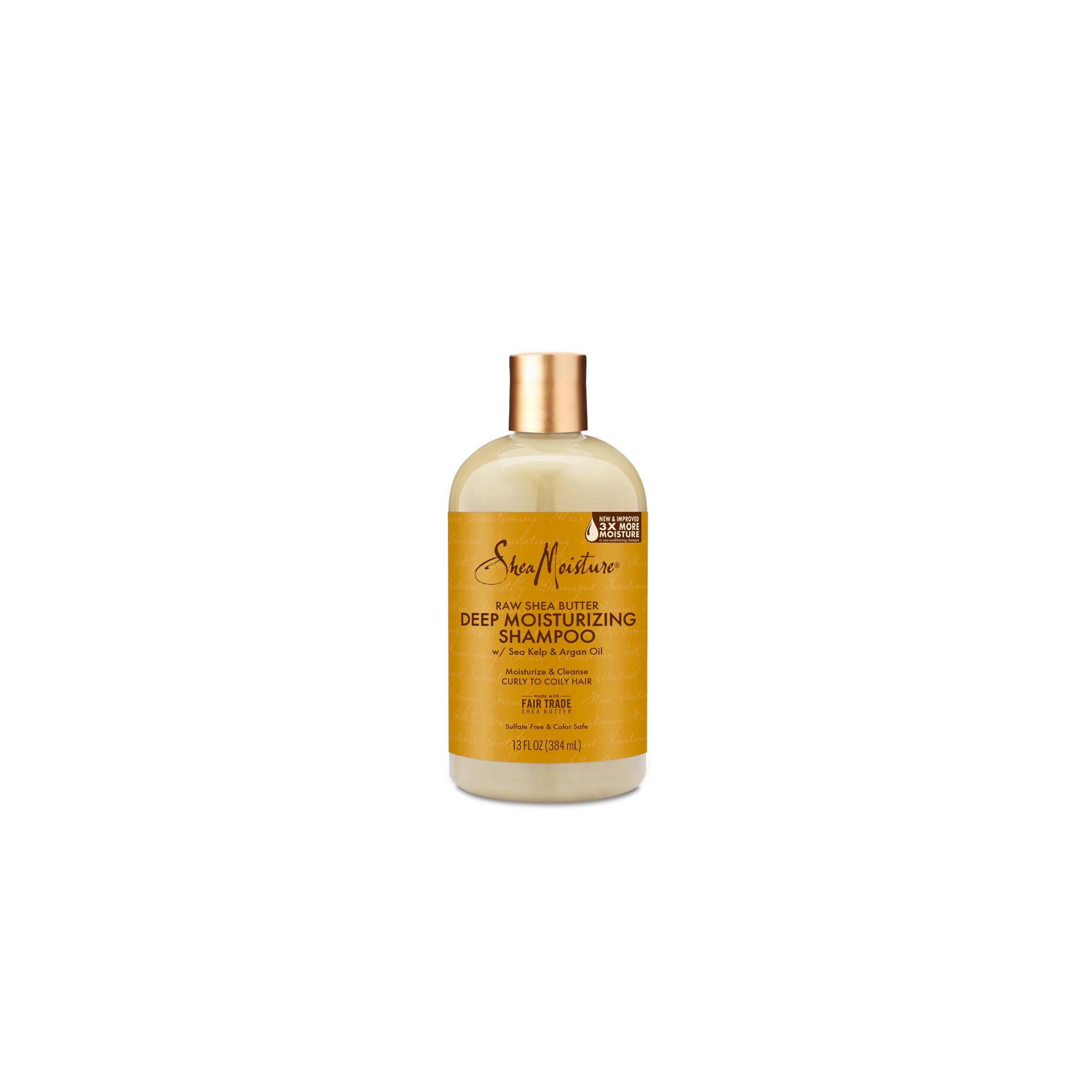 Shea Moisture Raw Shea Butter Deep Moisturizing Shampoo (384 ml). En dybdegående fugtgivende shampoo med sheasmør, havtang og arganolie, beregnet til krøllet og kruset hår.