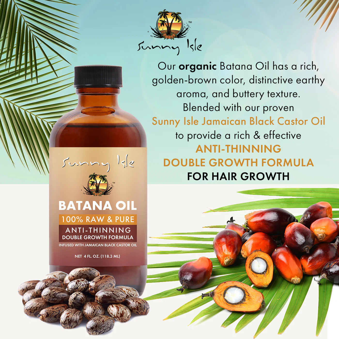 Sunny Isle Batana Oil Infused with Jamaican Black Castor Oil Anti-Thinning 118ml