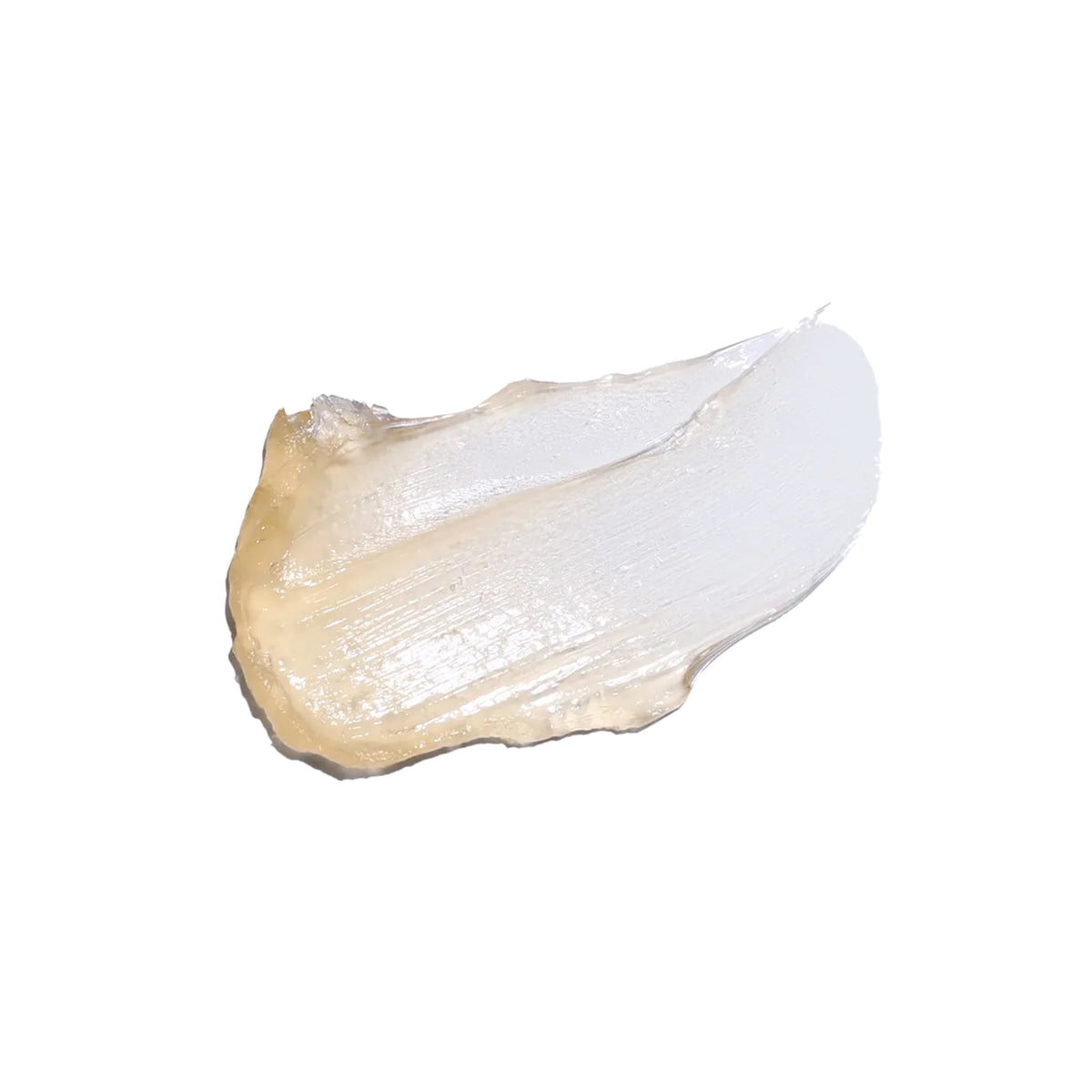 Cremet hudplejeprodukt i creme-hvid farve, udstrøget som en blød textureret stribe på hvid baggrund.