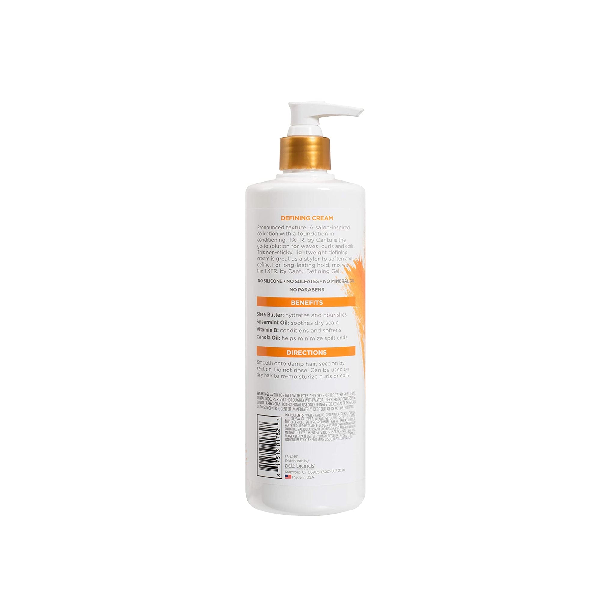 Cantu TXTR Defining Cream (473 ml) - bagside med ingredienser og brugsanvisning.