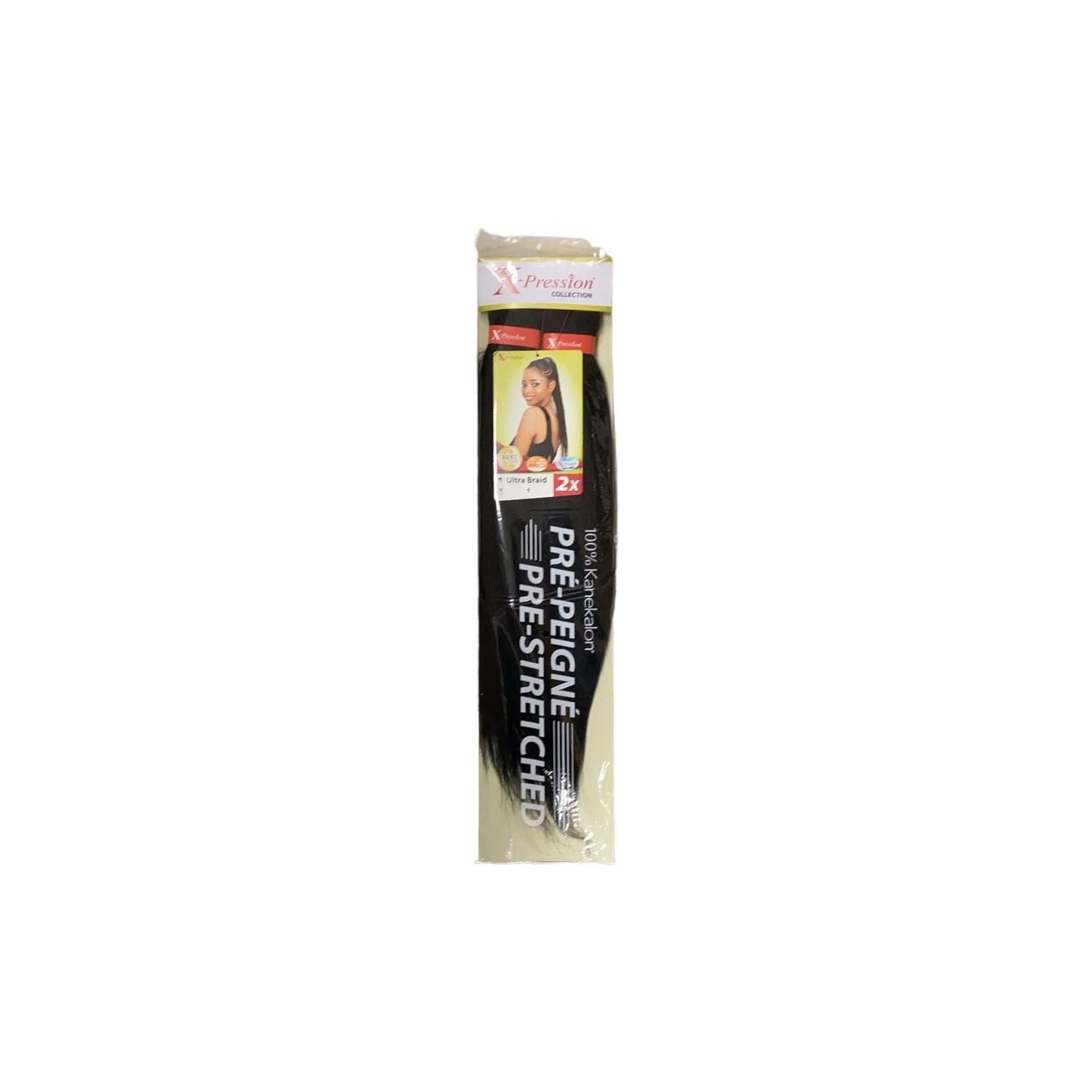 X-Pression Ultra Braid Pre-Stretched 1: Syntetisk flettemateriale i Jet Black (farve 1), forudstrakt og klar til brug.