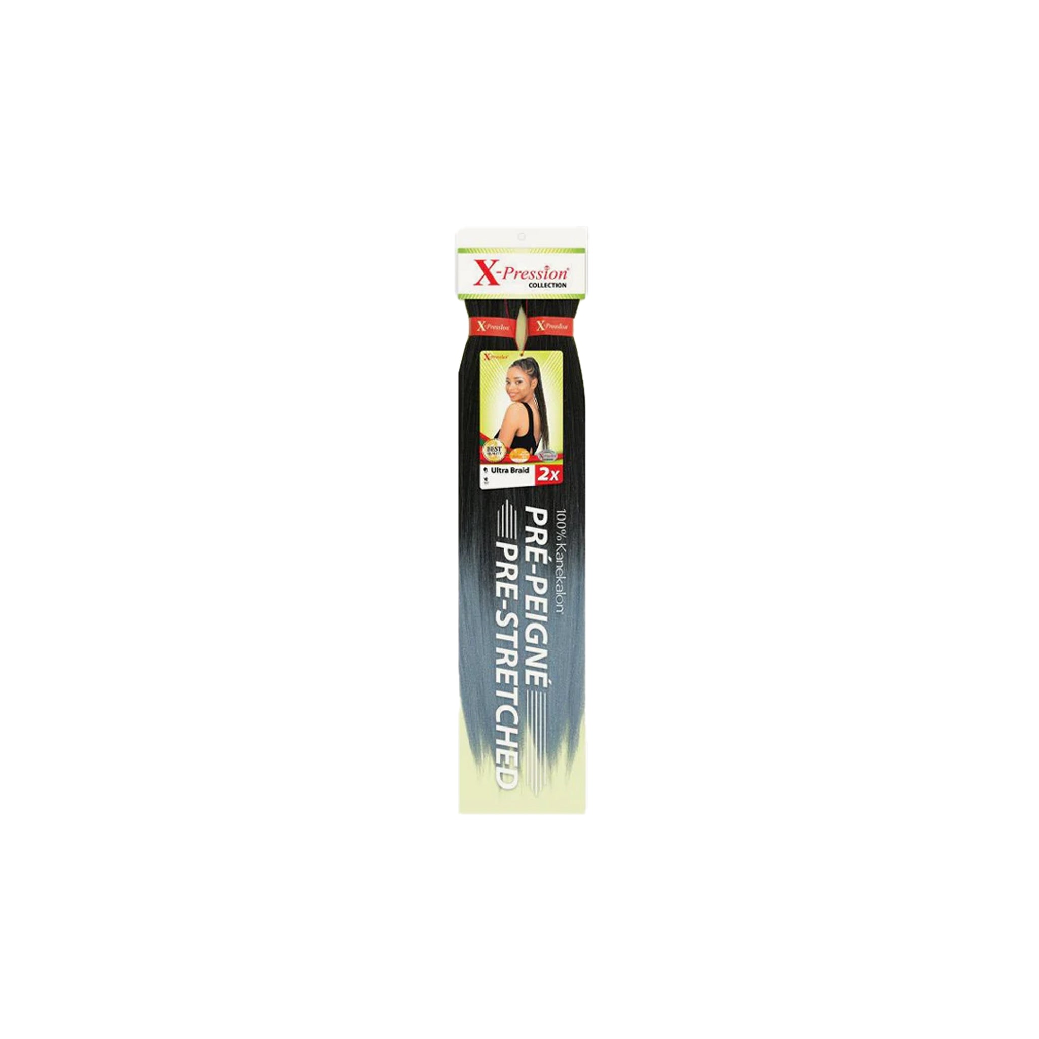 X-Pression Ultra Braid Pre-Stretched 1B: Syntetisk flettemateriale i off-black (farve 1B), forudstrakt og klar til brug.