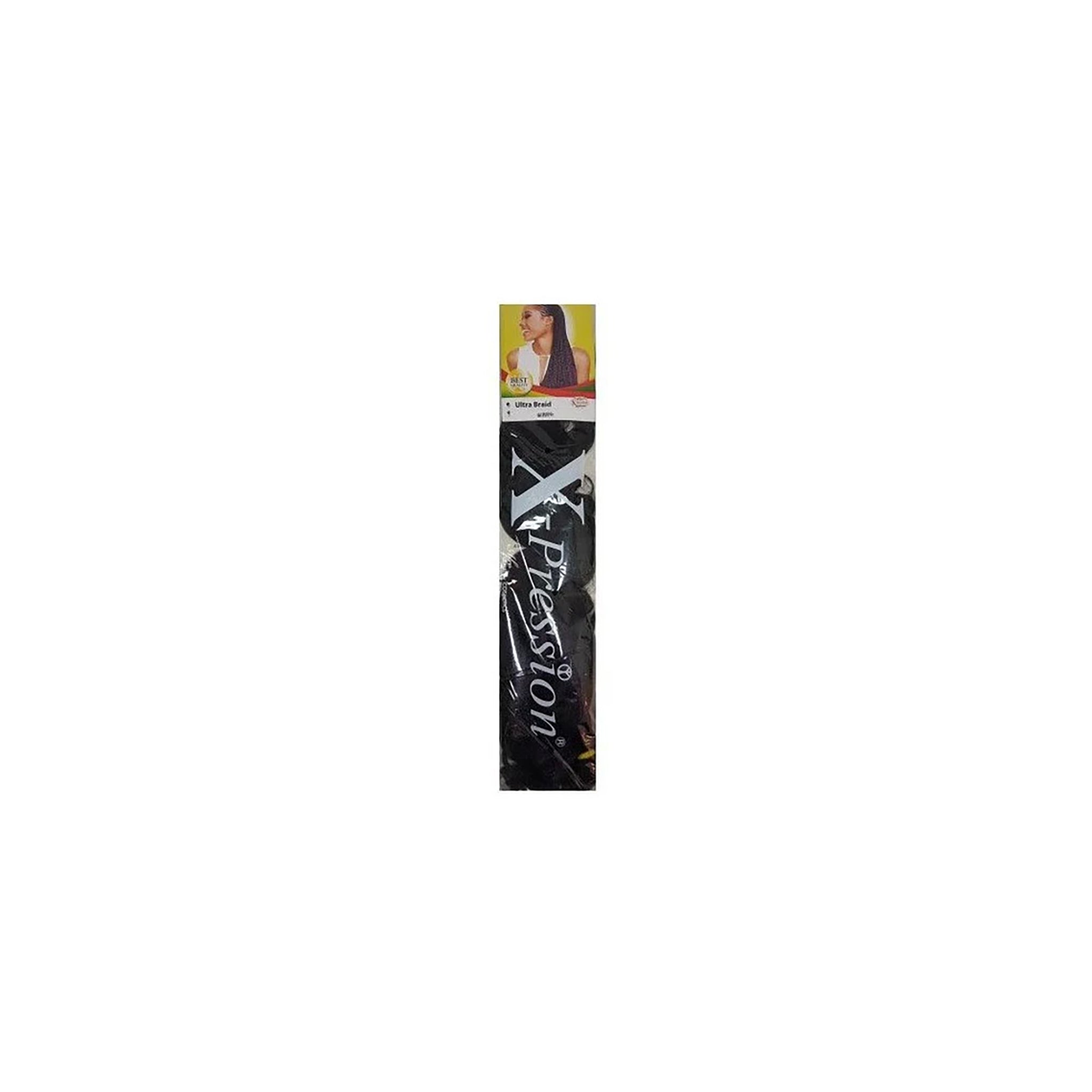 X-Pression Ultra Braid 1: Jet Black syntetisk flettemateriale lavet af 100% Kanekalon fiber, ideel til box braids og andre flettestilarter.