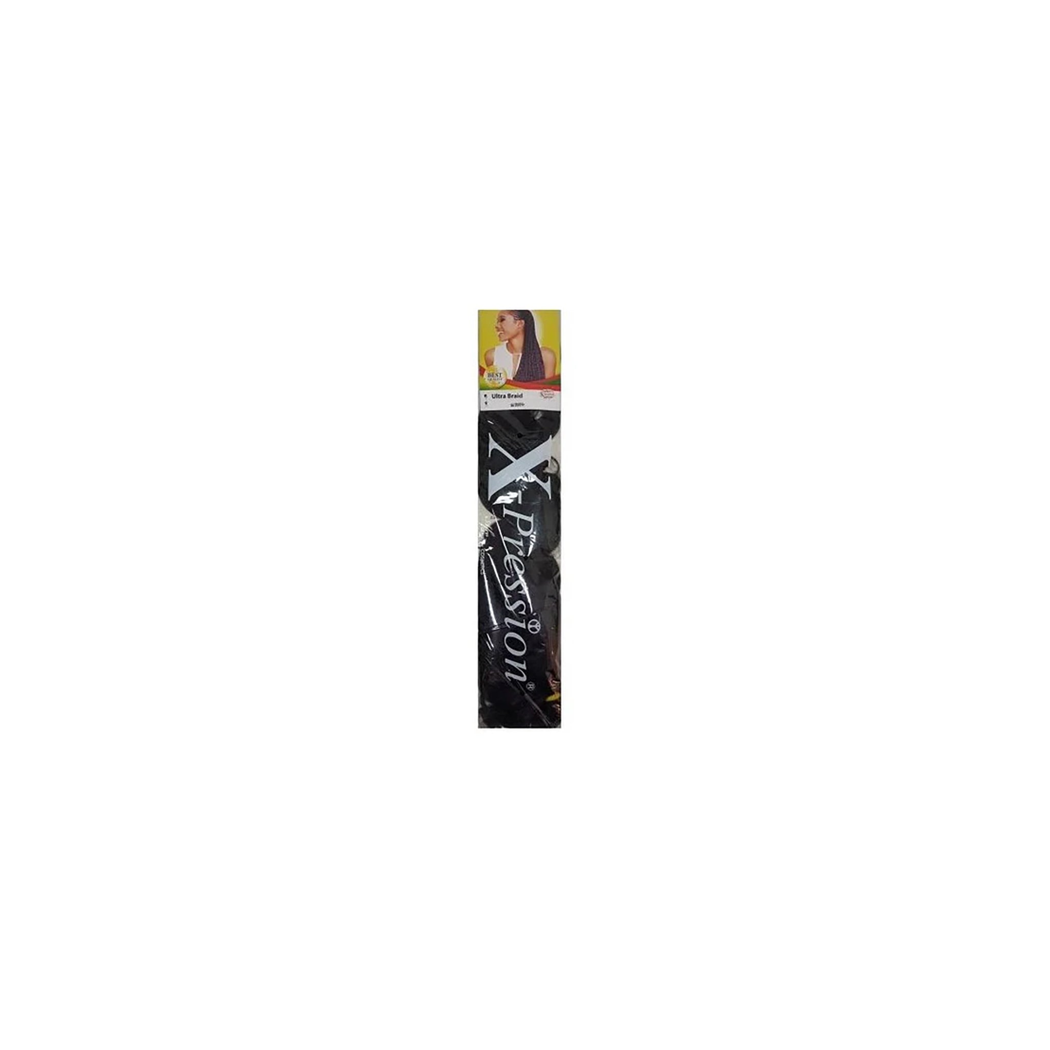 X-Pression Ultra Braid 1B: Off-black syntetisk flettemateriale lavet af 100% Kanekalon fiber, ideel til box braids og andre flettestilarter.