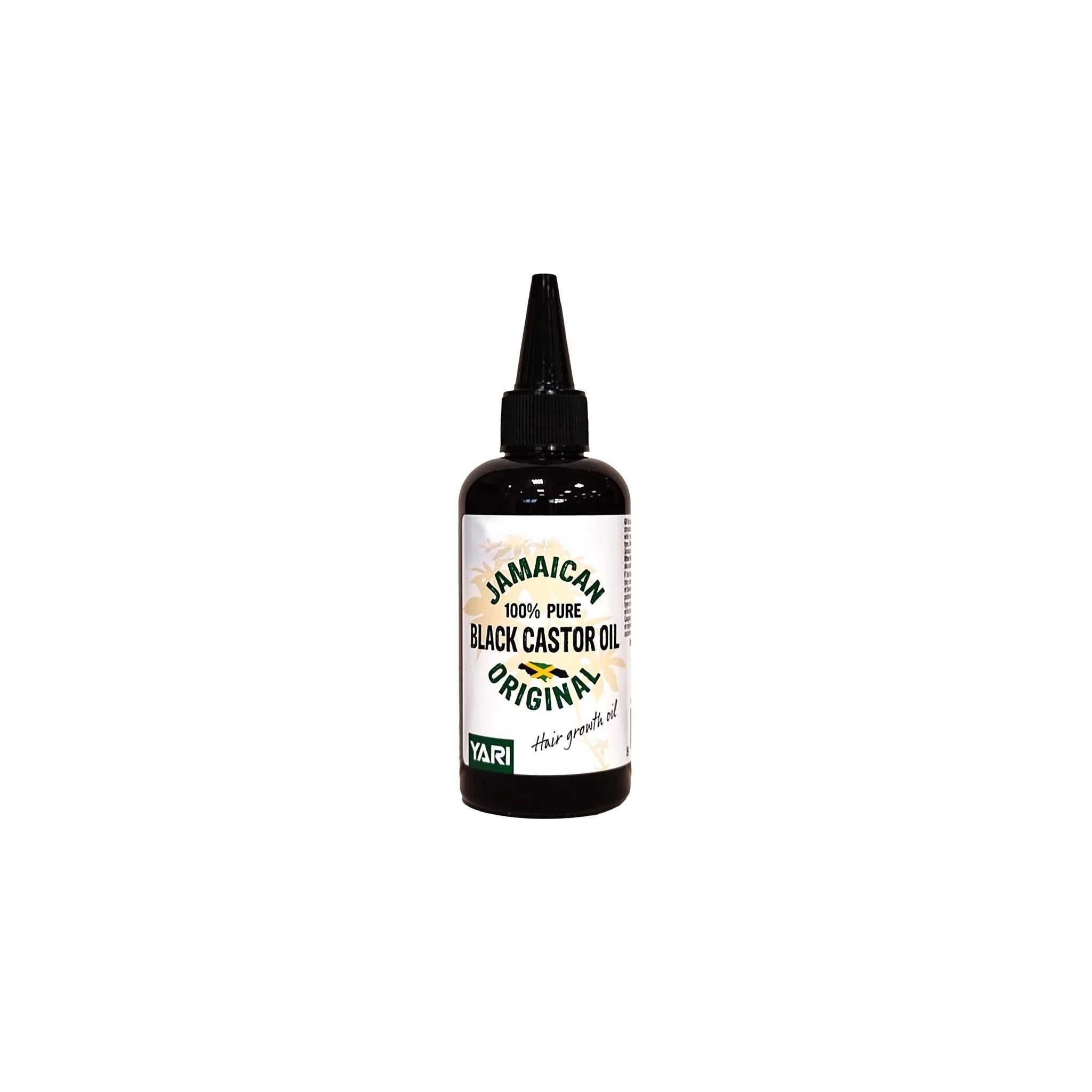 YARI 100% Ren Jamaicansk Sort Castorolie (Original, 105 ml). Mørk plastflaske med sort applikator, indeholdende sort castorolie. Anvendes til hårvækst og pleje.