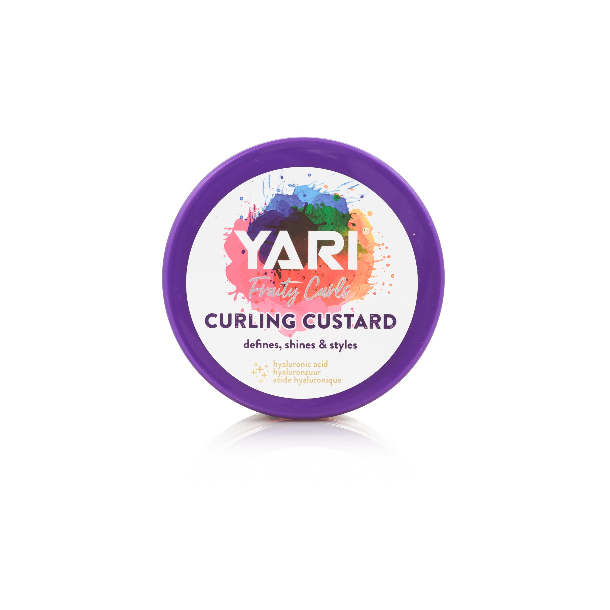 YARI Fruity Curls Curling Custard (300 ml). Lilla bøtte med hvidt låg. Krøllecreme der definerer, giver glans og styler krøller, indeholder hyaluronsyre.