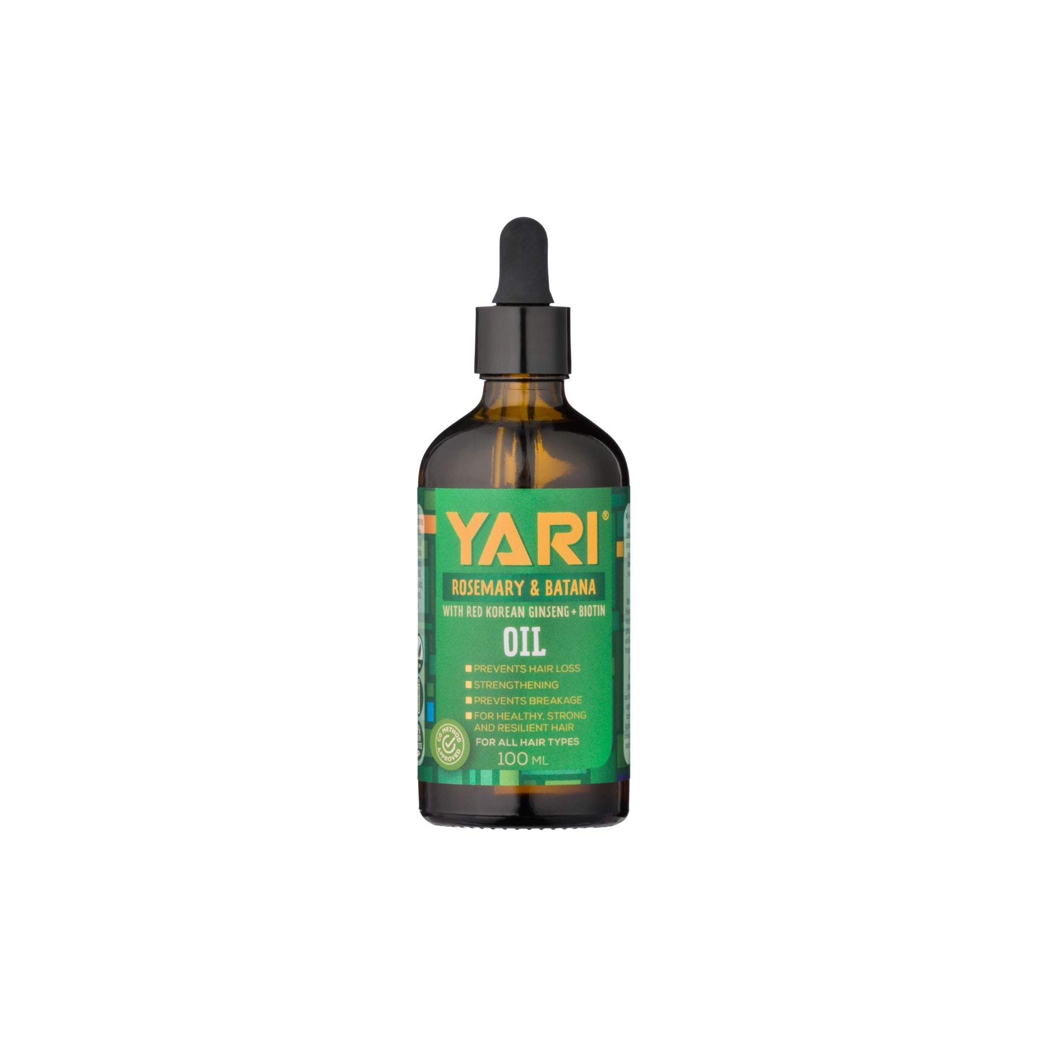 Yari Rosemary & Batana Oil 100ml med rød koreansk ginseng. Hårolie der forebygger hårtab og plejer alle hårtyper.